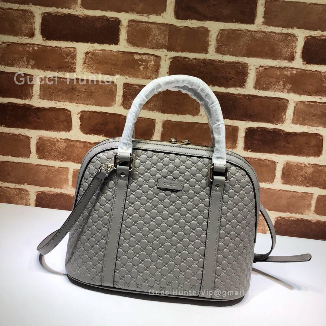 Gucci Micro GG Leather Convertible Medium Dome Top Handle Bag Grey 449663